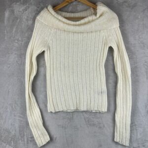 The Limited Vintage Mohair Blend Cowl Neck Sweater Ivory Off Shoulder Y2K Small
